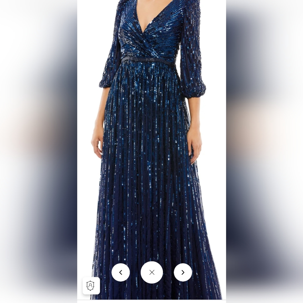 Mac Duggal NWT $598 Size 20 midnight blue SEQUINED WRAP OVER 3/4 SLEEVE GOWN